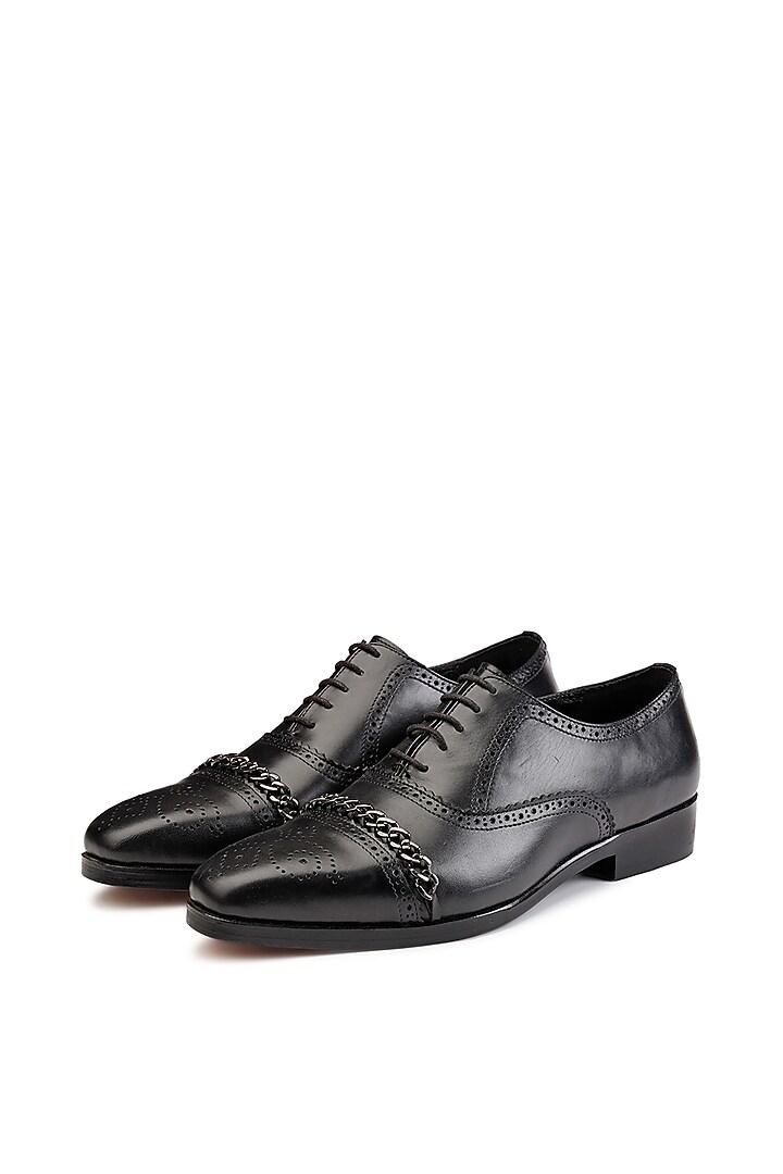 Black Leather Lace-Up Oxford Shoes by SHUTIQ at Pernia's Pop Up Shop