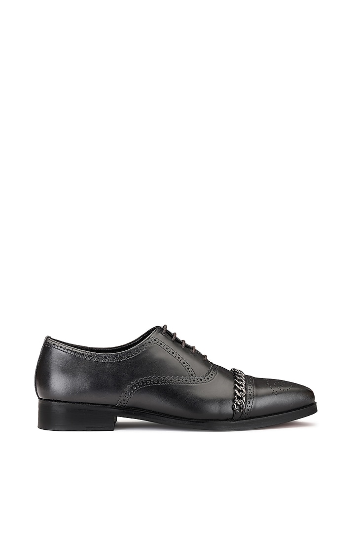 Black Leather Lace-Up Oxford Shoes by SHUTIQ at Pernia's Pop Up Shop