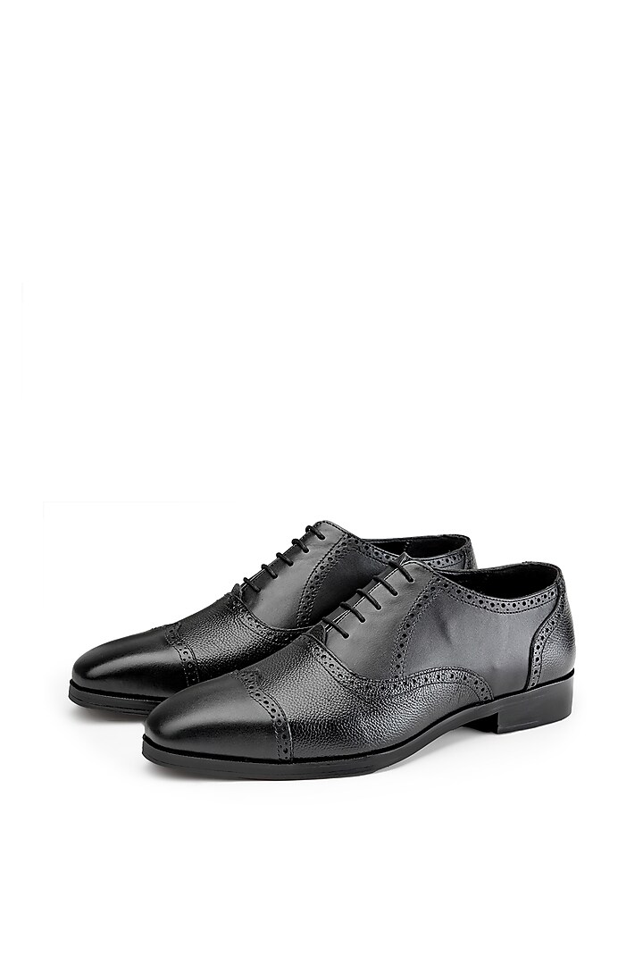 Black Leather Lace-Up Oxford Shoes by SHUTIQ at Pernia's Pop Up Shop