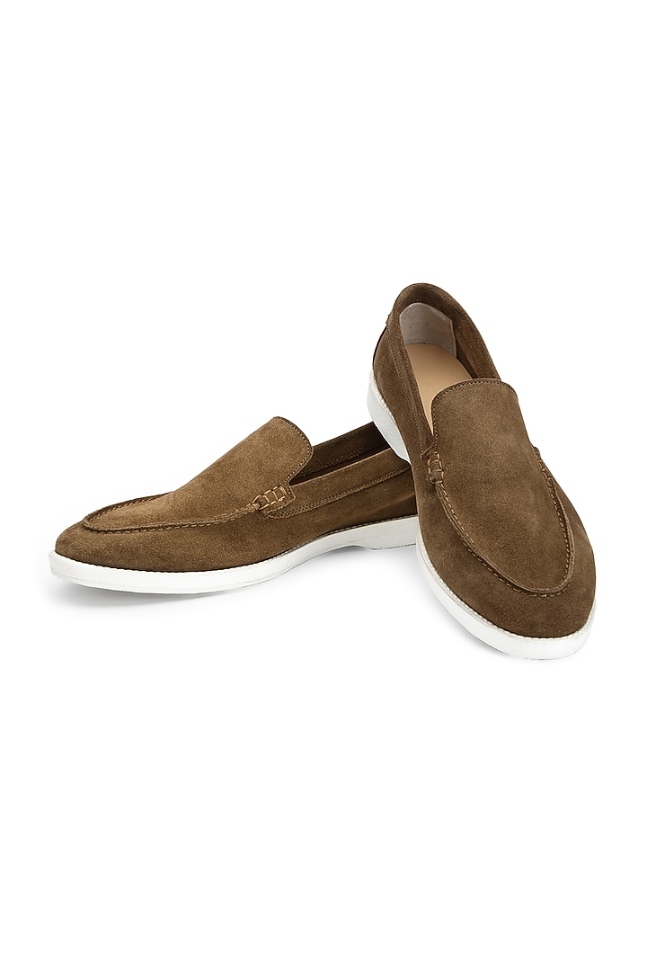 Olive Calfskin Suede Loafers by SHUTIQ at Pernia's Pop Up Shop
