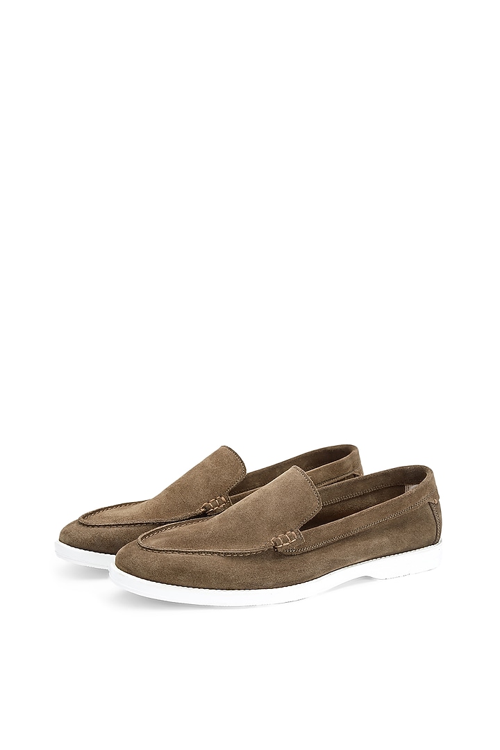 Olive Calfskin Suede Loafers by SHUTIQ at Pernia's Pop Up Shop
