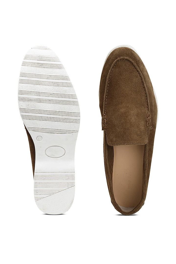 Olive Calfskin Suede Loafers by SHUTIQ at Pernia's Pop Up Shop