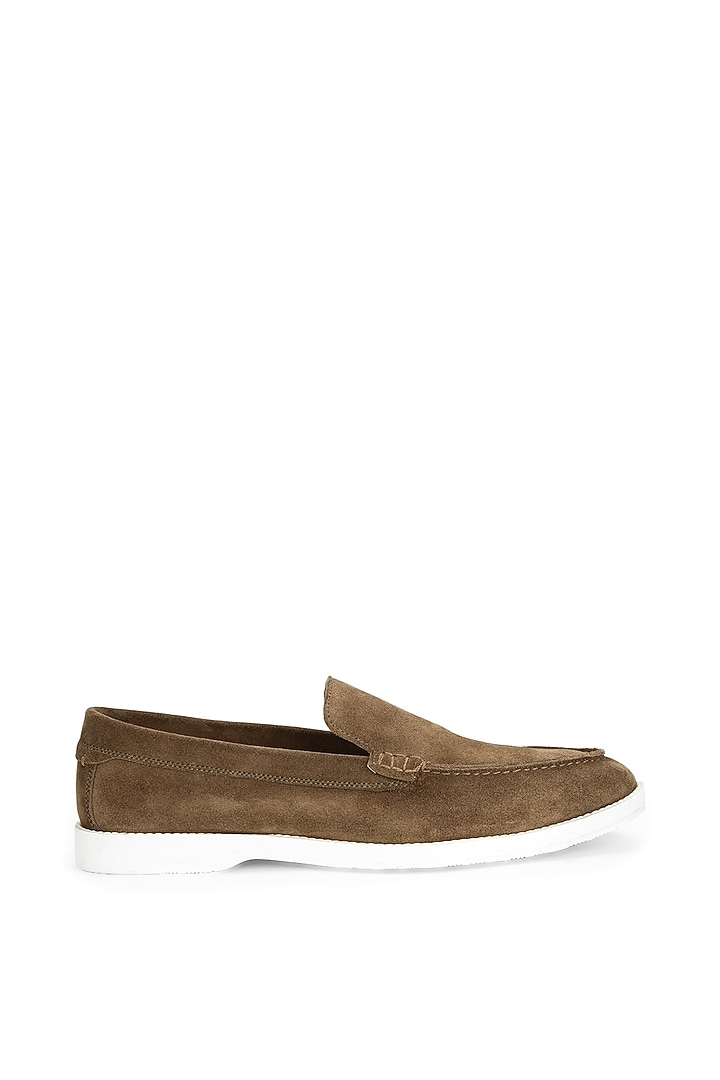 Olive Calfskin Suede Loafers by SHUTIQ at Pernia's Pop Up Shop