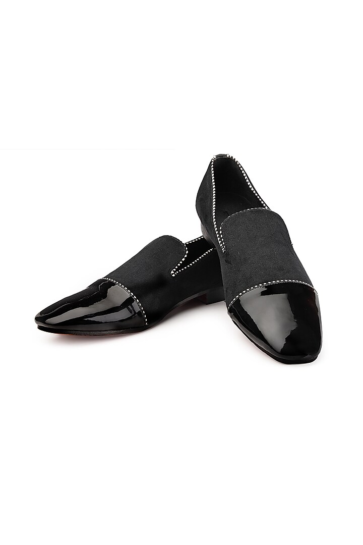 Black Calfskin Suede Leather Slip-On Shoes by SHUTIQ