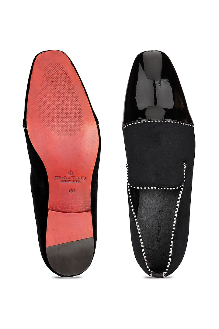 Black Calfskin Suede Leather Slip-On Shoes by SHUTIQ at Pernia's Pop Up Shop