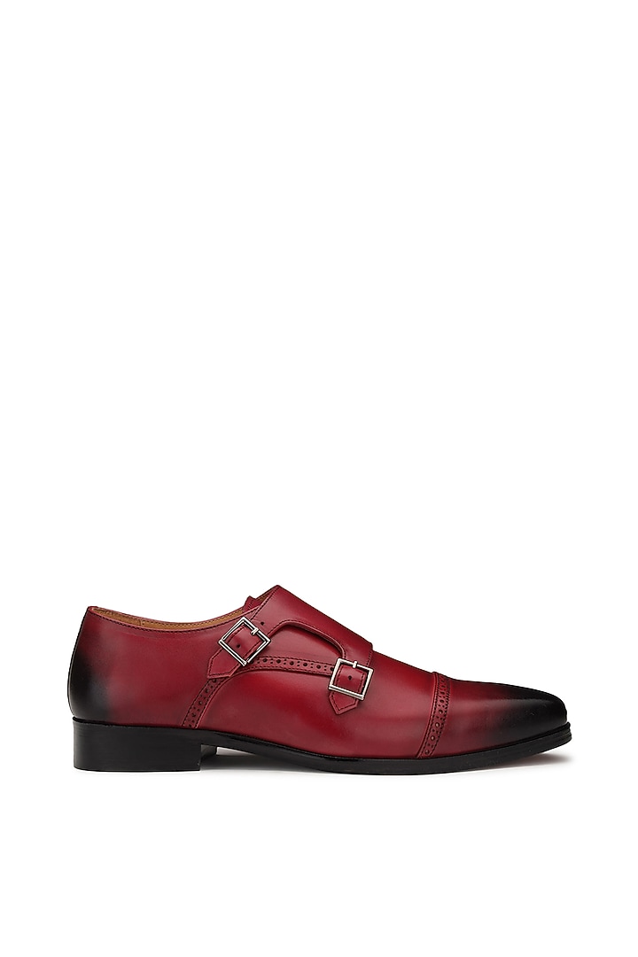 Red Leather Monk Shoes by SHUTIQ at Pernia's Pop Up Shop