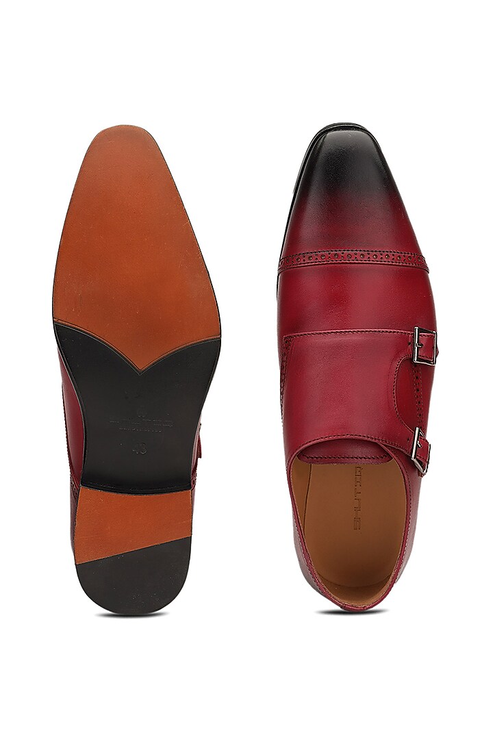 Red Leather Monk Shoes by SHUTIQ at Pernia's Pop Up Shop