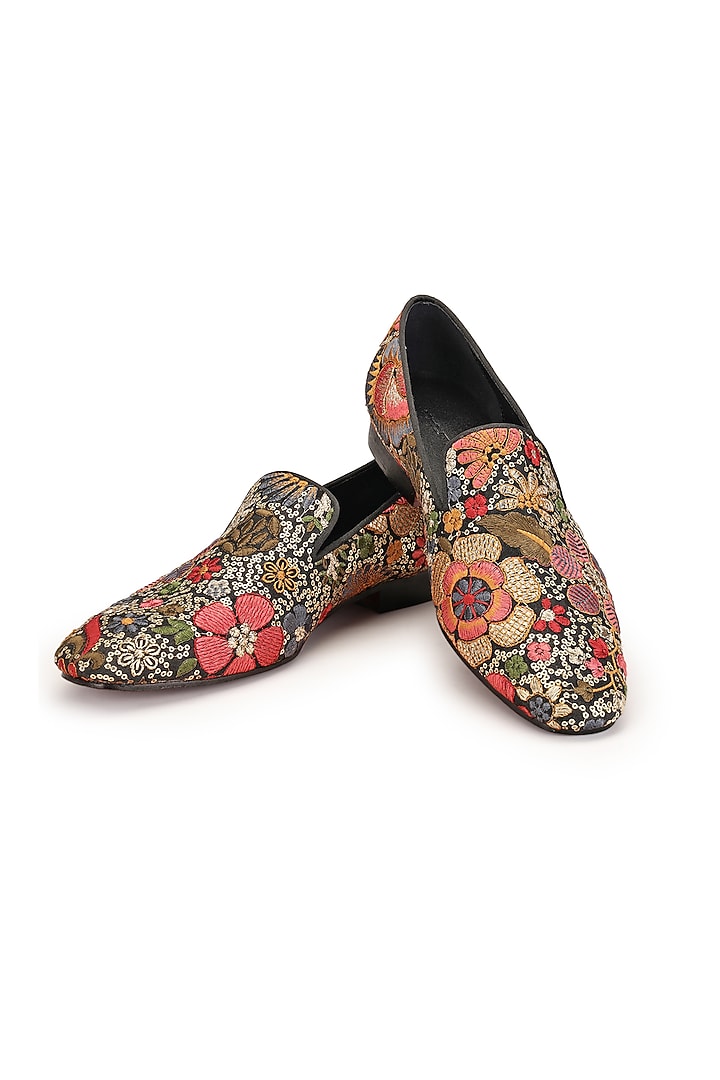 Multi-Colored Fabric Embroidered Slip-On Shoes by SHUTIQ at Pernia's Pop Up Shop