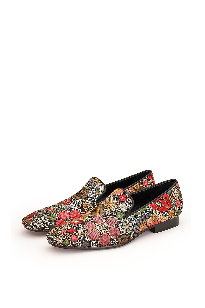 Multi-Colored Fabric Embroidered Slip-On Shoes by SHUTIQ at Pernia's Pop Up Shop