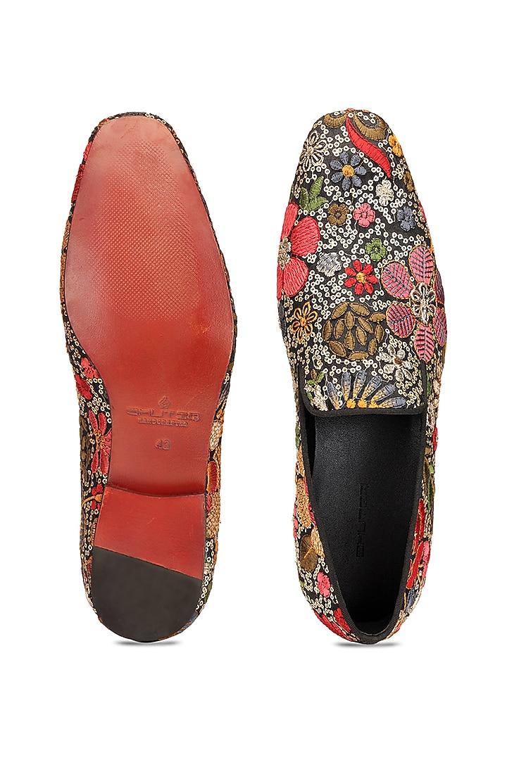 Multi-Colored Fabric Embroidered Slip-On Shoes by SHUTIQ at Pernia's Pop Up Shop