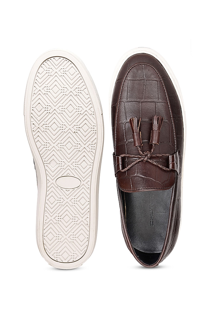 Brown Croco Leather Sneakers by SHUTIQ at Pernia's Pop Up Shop