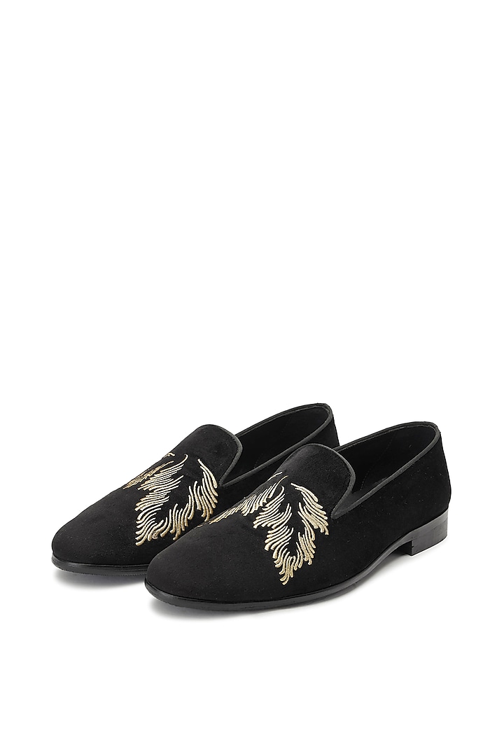 Black Velvet Embroidered Slip-On Shoes by SHUTIQ at Pernia's Pop Up Shop