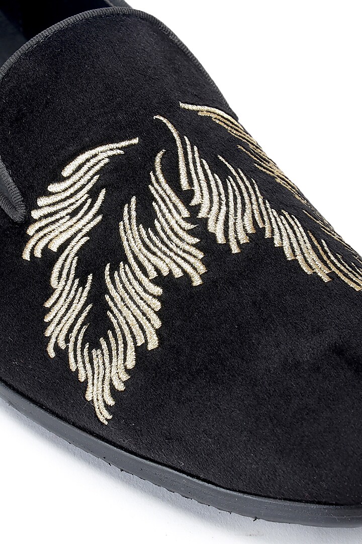 Black Velvet Embroidered Slip-On Shoes by SHUTIQ at Pernia's Pop Up Shop