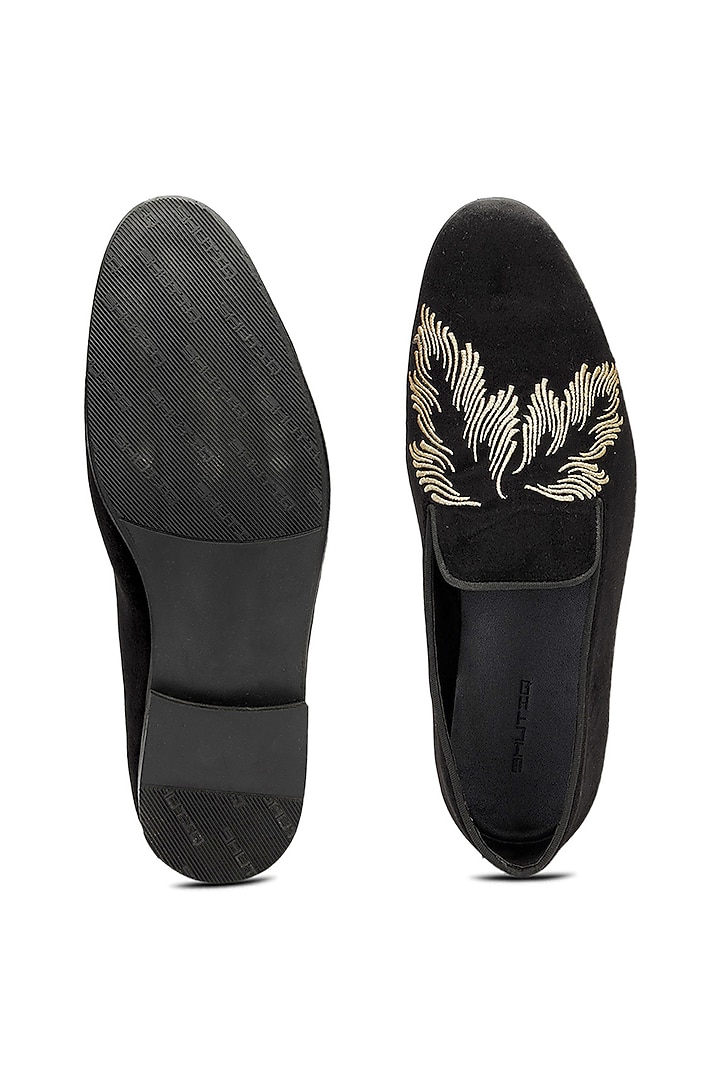 Black Velvet Embroidered Slip-On Shoes by SHUTIQ at Pernia's Pop Up Shop