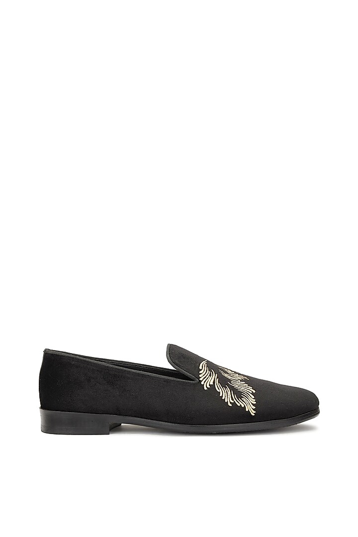 Black Velvet Embroidered Slip-On Shoes by SHUTIQ at Pernia's Pop Up Shop