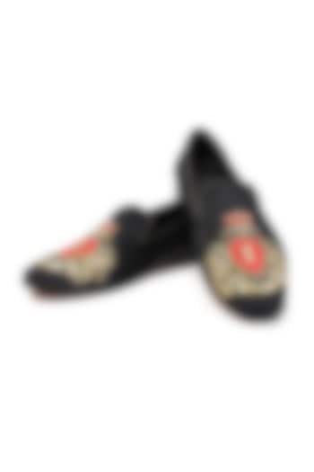 Black Velvet Embroidered Slip-On Shoes by SHUTIQ at Pernia's Pop Up Shop