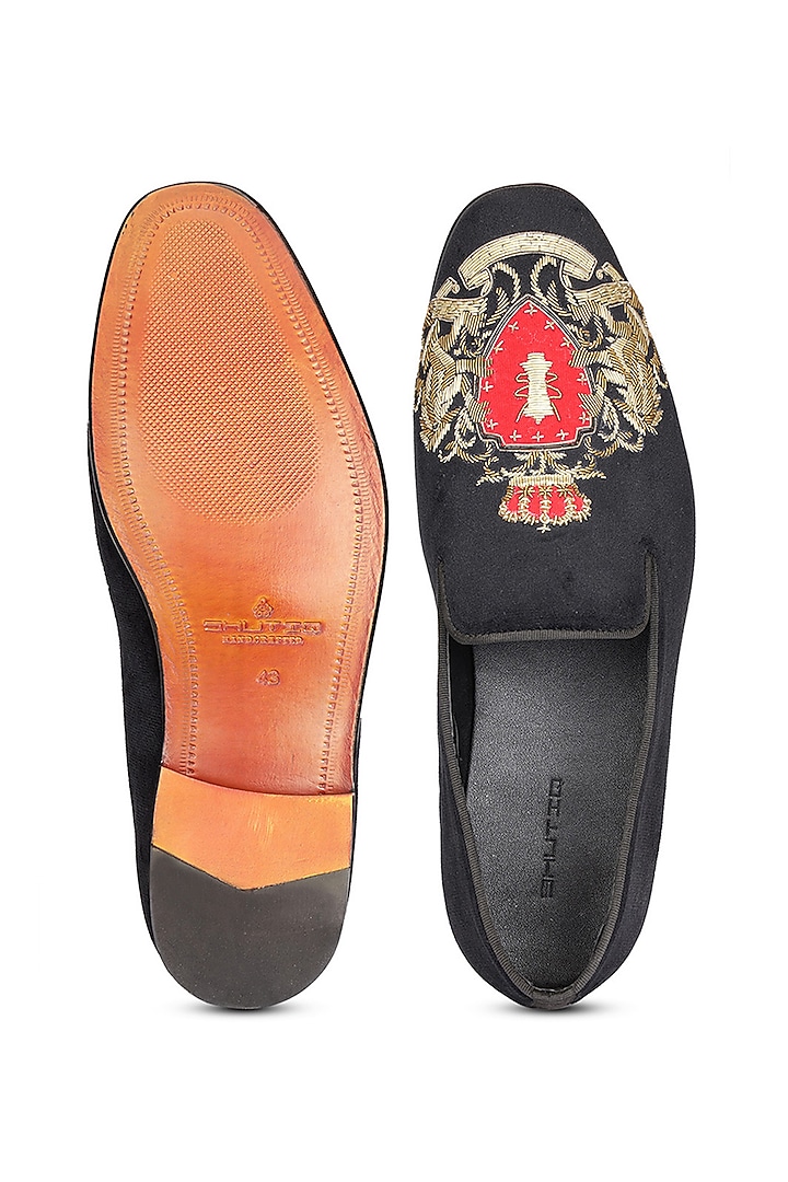 Black Velvet Embroidered Slip-On Shoes by SHUTIQ at Pernia's Pop Up Shop