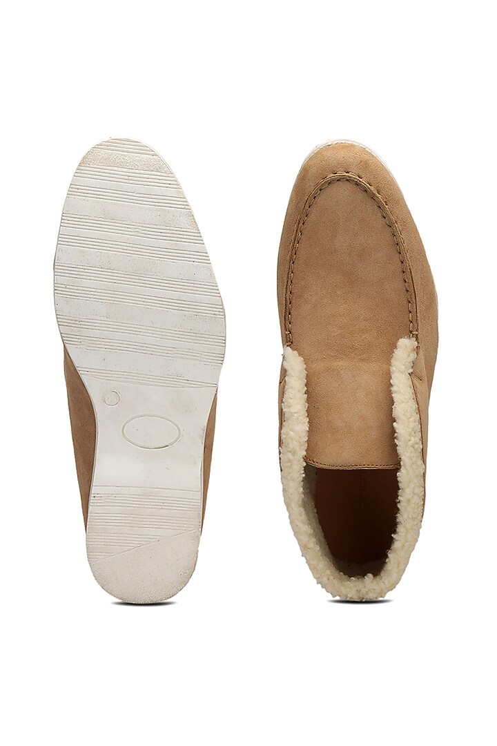 Beige Suede Fur Slip-On Shoes by SHUTIQ at Pernia's Pop Up Shop