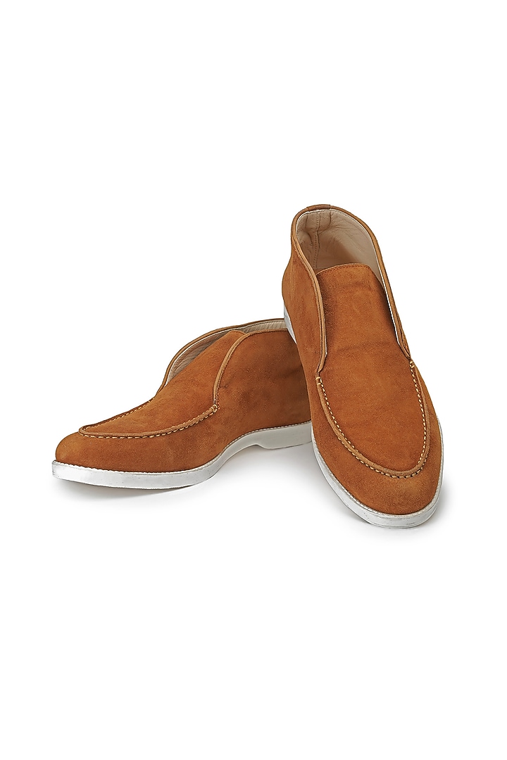 Tan Suede Fur Slip-On Shoes by SHUTIQ at Pernia's Pop Up Shop