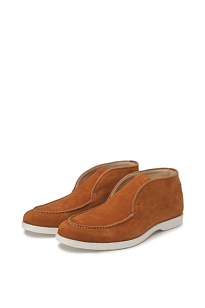 Tan Suede Fur Slip-On Shoes by SHUTIQ at Pernia's Pop Up Shop