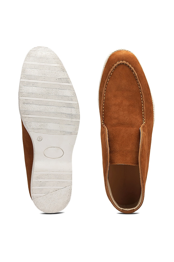 Tan Suede Fur Slip-On Shoes by SHUTIQ at Pernia's Pop Up Shop