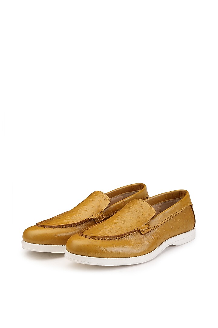 Yellow Ostrich Leather Slip-On Shoes by SHUTIQ at Pernia's Pop Up Shop