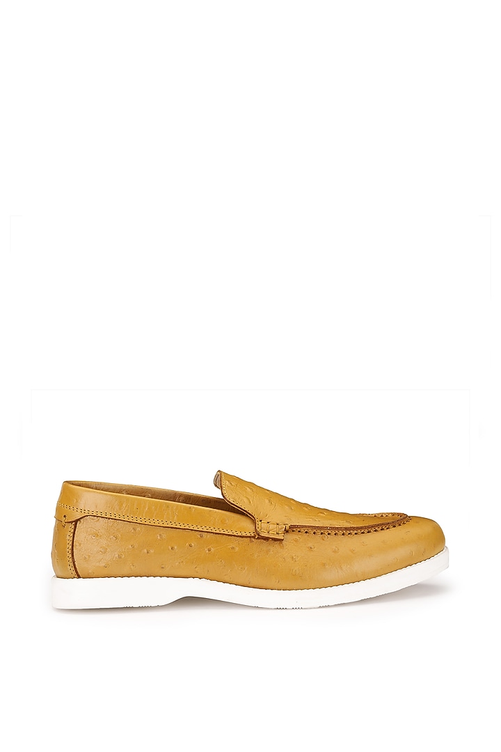 Yellow Ostrich Leather Slip-On Shoes by SHUTIQ at Pernia's Pop Up Shop