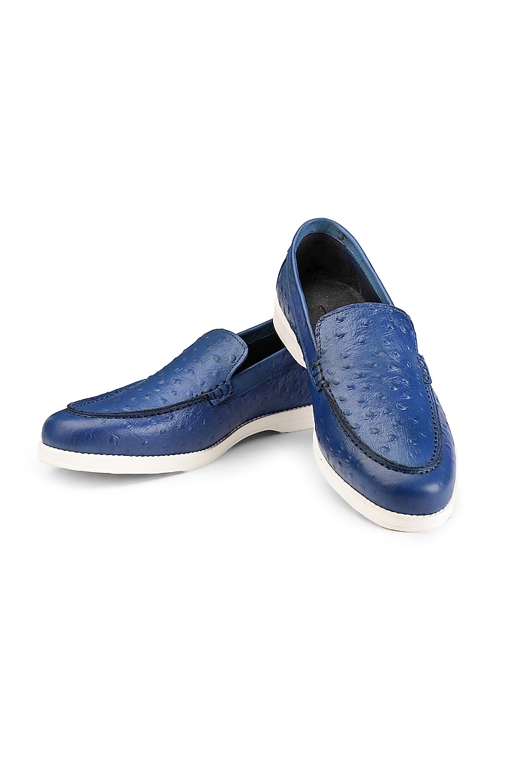 Blue Ostrich Leather Slip-On Shoes by SHUTIQ at Pernia's Pop Up Shop
