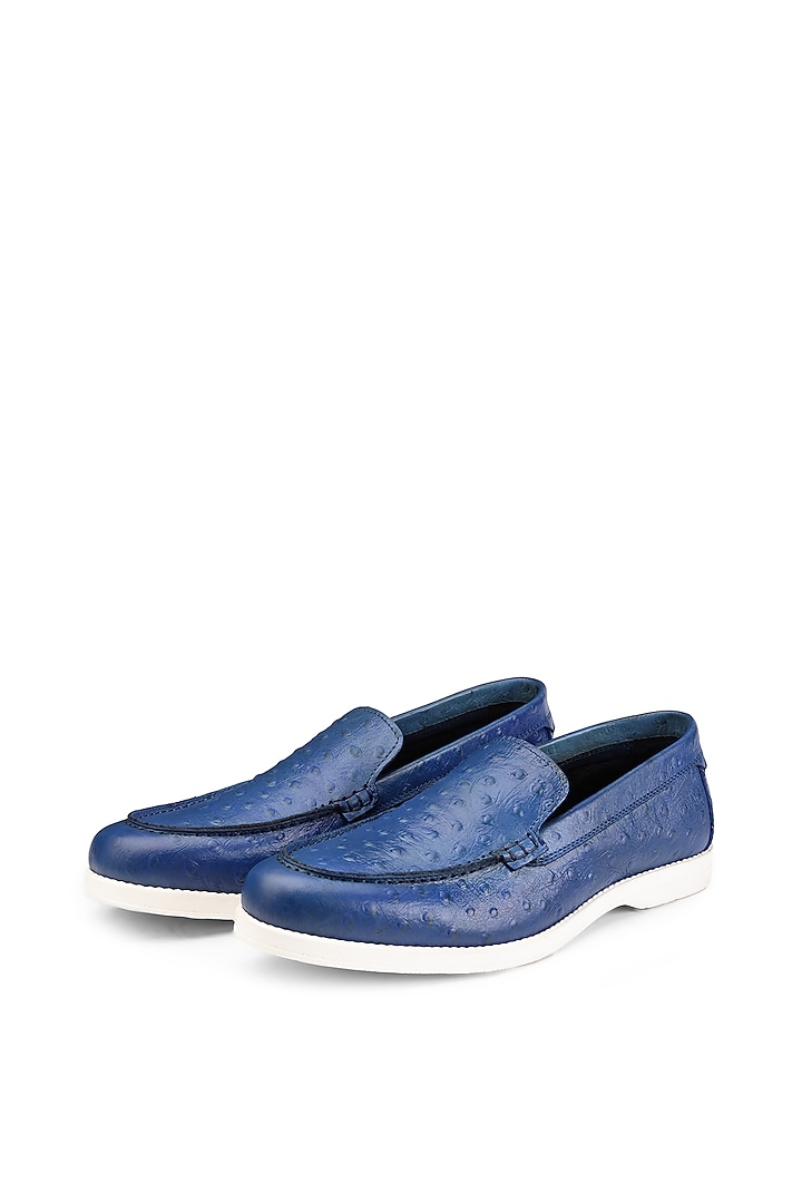 Blue Ostrich Leather Slip-On Shoes by SHUTIQ at Pernia's Pop Up Shop