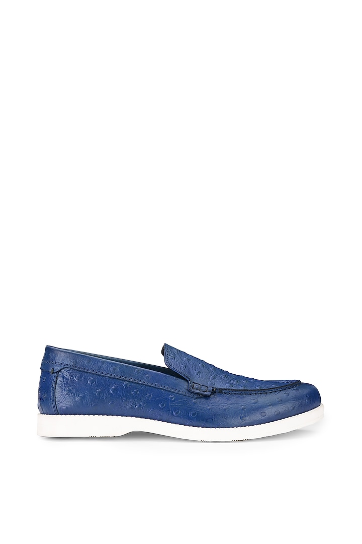 Blue Ostrich Leather Slip-On Shoes by SHUTIQ at Pernia's Pop Up Shop