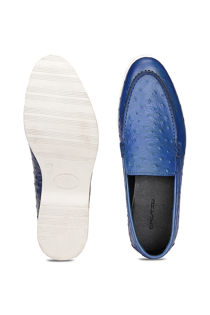 Blue Ostrich Leather Slip-On Shoes by SHUTIQ at Pernia's Pop Up Shop
