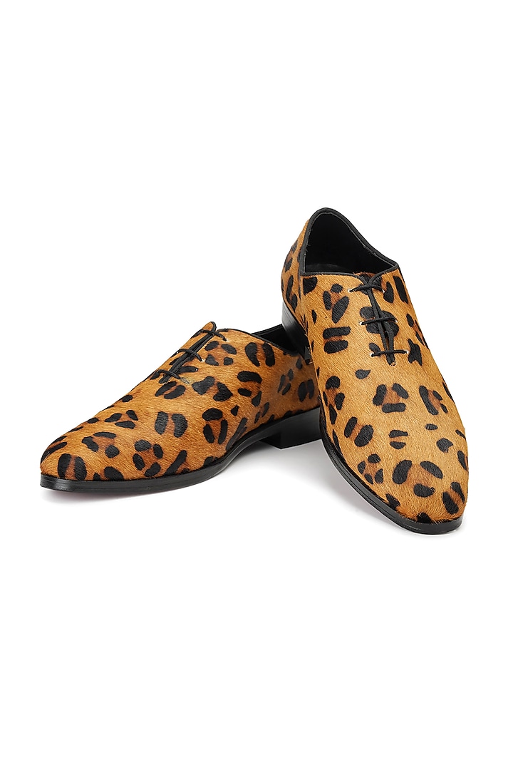Brown Leather Leopard Lace-Up Shoes by SHUTIQ at Pernia's Pop Up Shop