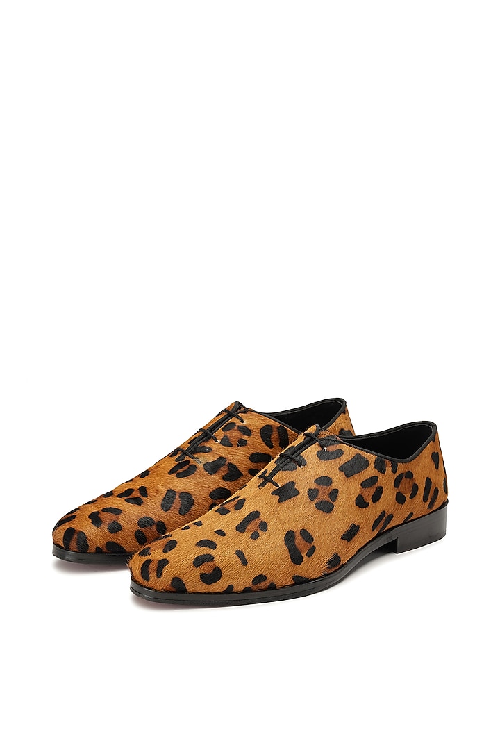 Brown Leather Leopard Lace-Up Shoes by SHUTIQ at Pernia's Pop Up Shop