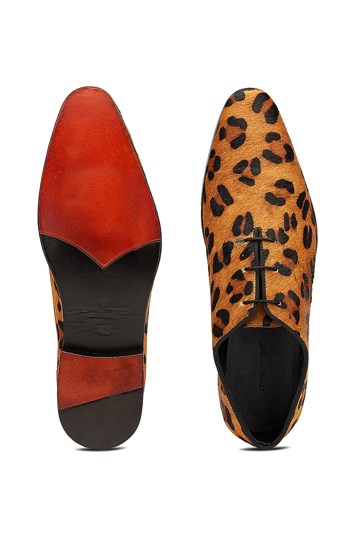 Brown Leather Leopard Lace-Up Shoes by SHUTIQ at Pernia's Pop Up Shop