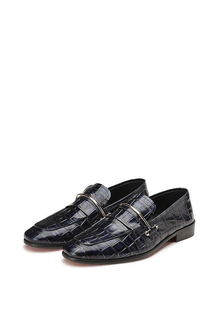 Blue Croco Leather Slip-On Shoes by SHUTIQ at Pernia's Pop Up Shop