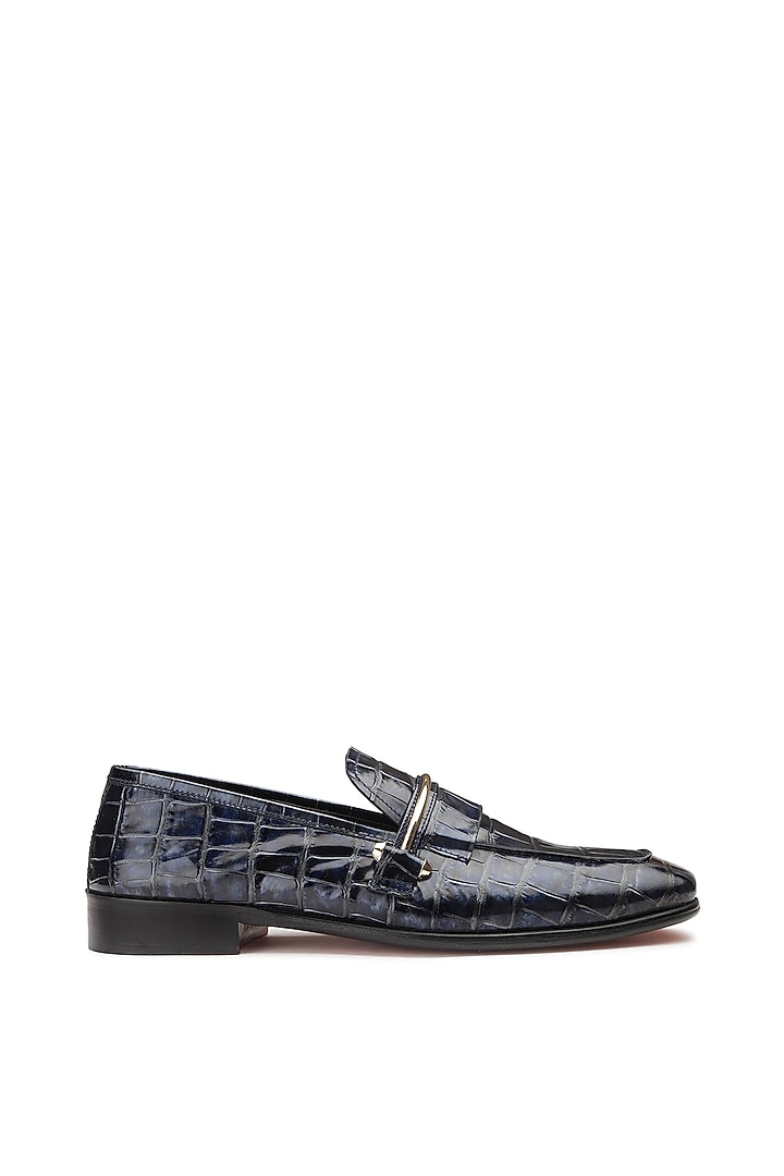 Blue Croco Leather Slip-On Shoes by SHUTIQ at Pernia's Pop Up Shop