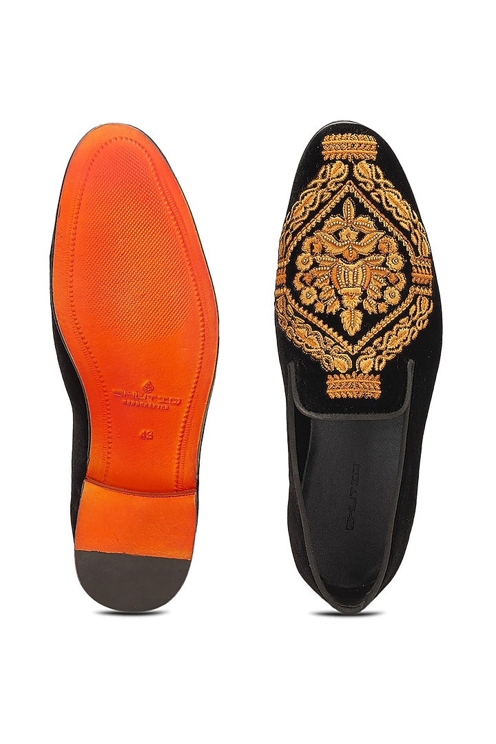 Black Velvet Embroidered Slip-On Shoes by SHUTIQ at Pernia's Pop Up Shop