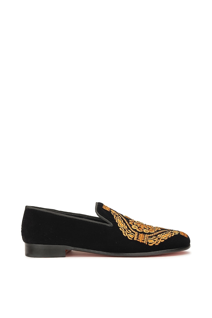 Black Velvet Embroidered Slip-On Shoes by SHUTIQ at Pernia's Pop Up Shop