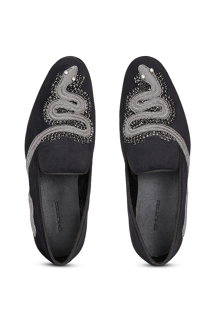 Black Velvet Embroidered Slip-On Shoes by SHUTIQ at Pernia's Pop Up Shop