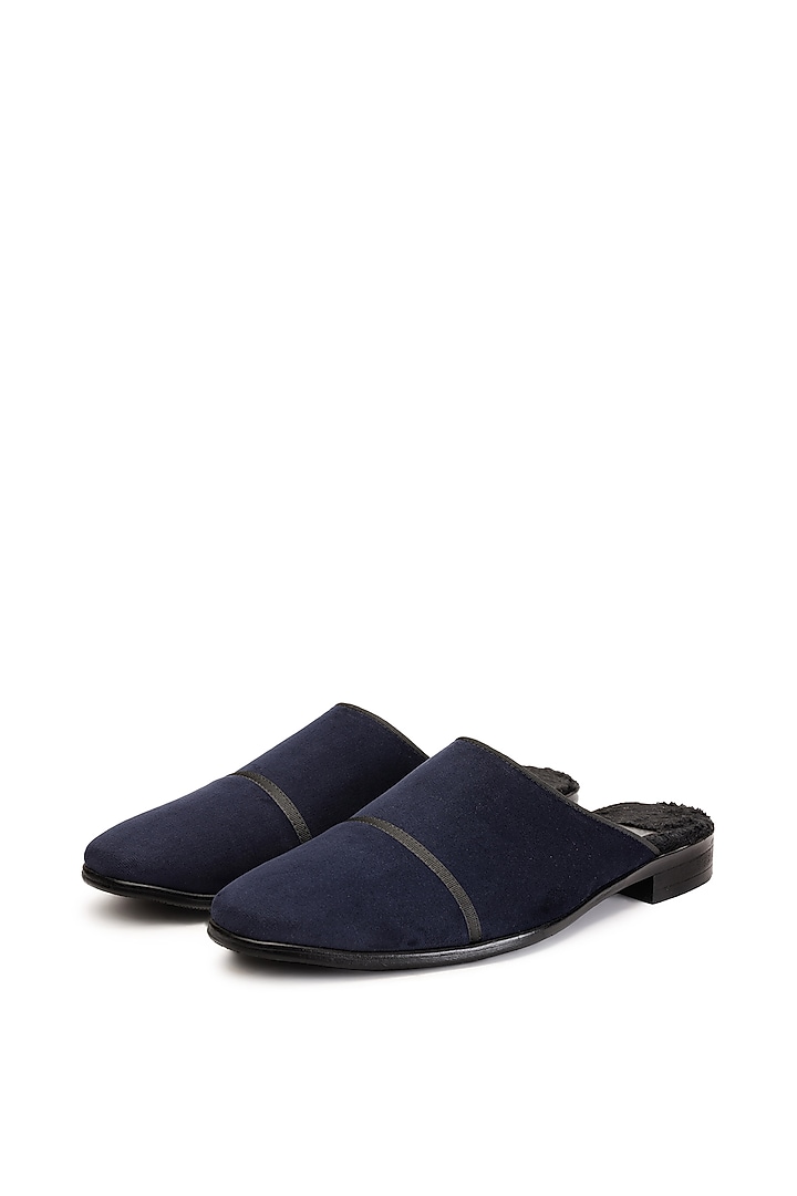 Navy Blue Bovine Leather Mules by SHUTIQ at Pernia's Pop Up Shop