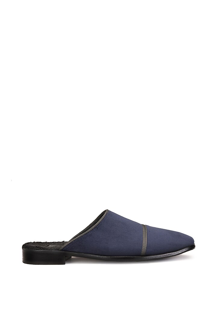 Navy Blue Bovine Leather Mules by SHUTIQ at Pernia's Pop Up Shop