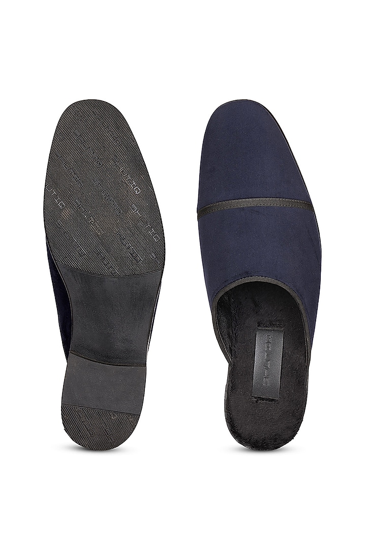 Navy Blue Bovine Leather Mules by SHUTIQ at Pernia's Pop Up Shop