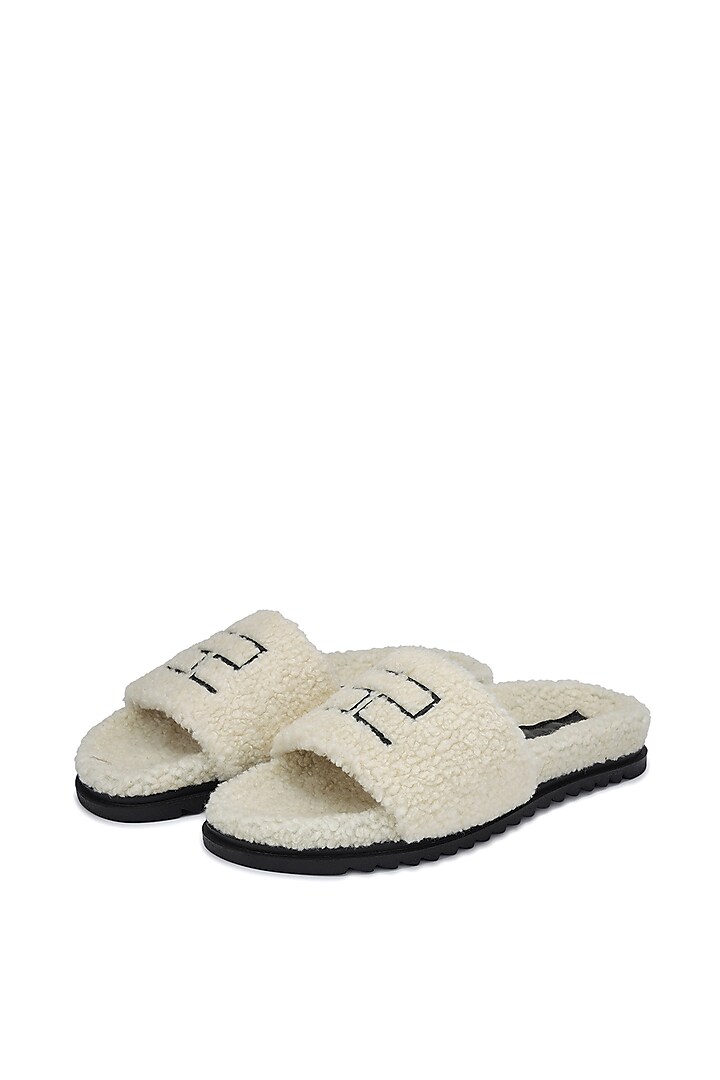 Ivory Rubber Outsole Fur Mules by SHUTIQ at Pernia's Pop Up Shop