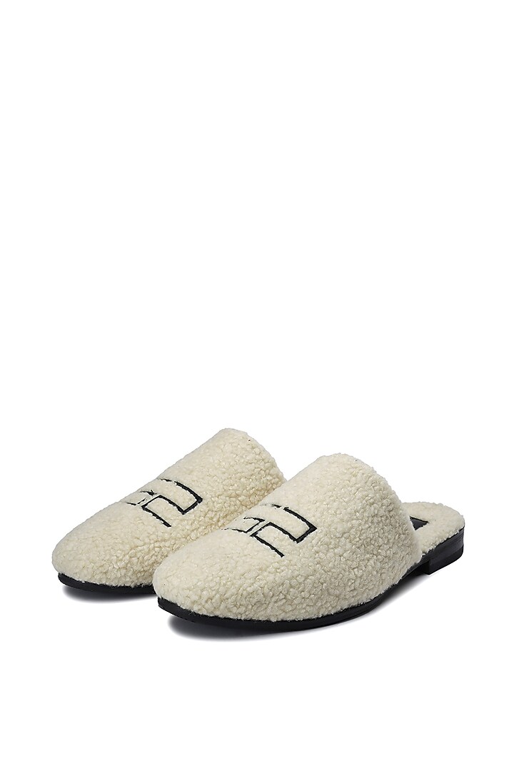 Ivory Rubber Outsole Fur Mules by SHUTIQ at Pernia's Pop Up Shop