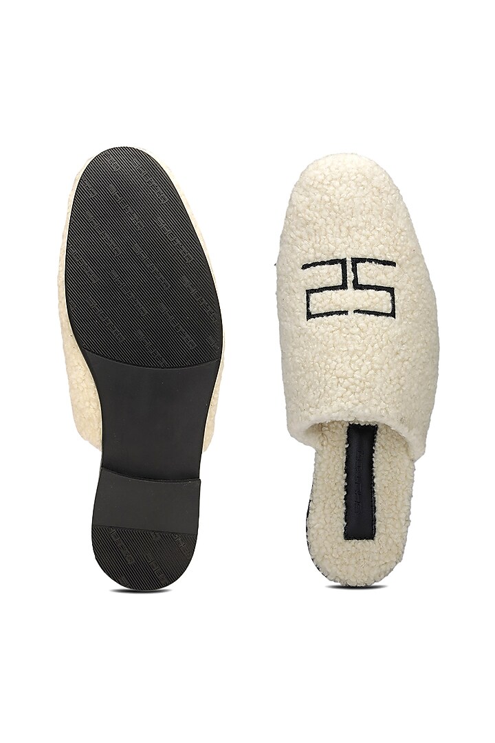 Ivory Rubber Outsole Fur Mules by SHUTIQ at Pernia's Pop Up Shop