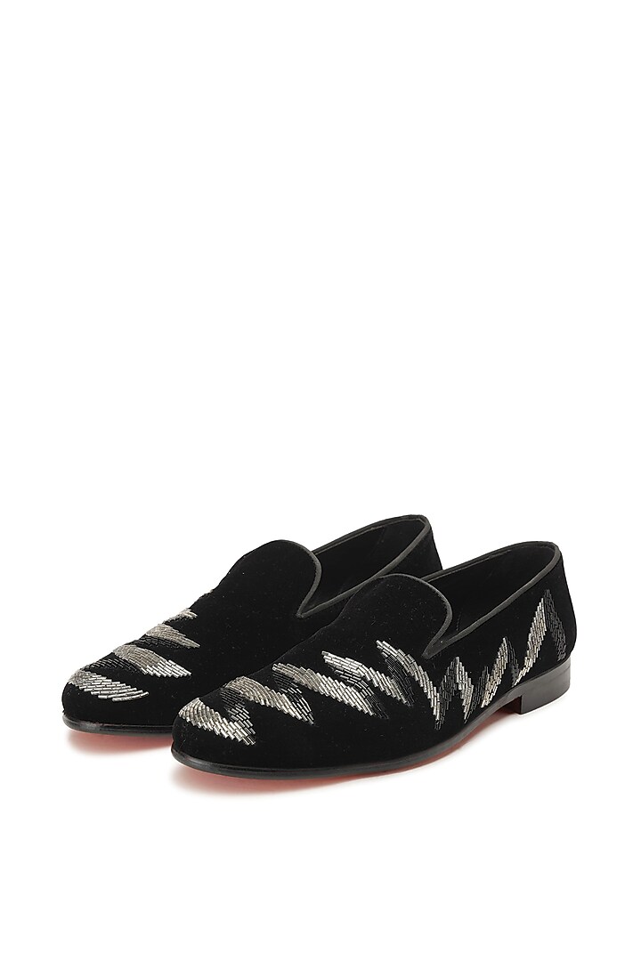 Black Velvet Embroidered Slip-On Shoes by SHUTIQ at Pernia's Pop Up Shop