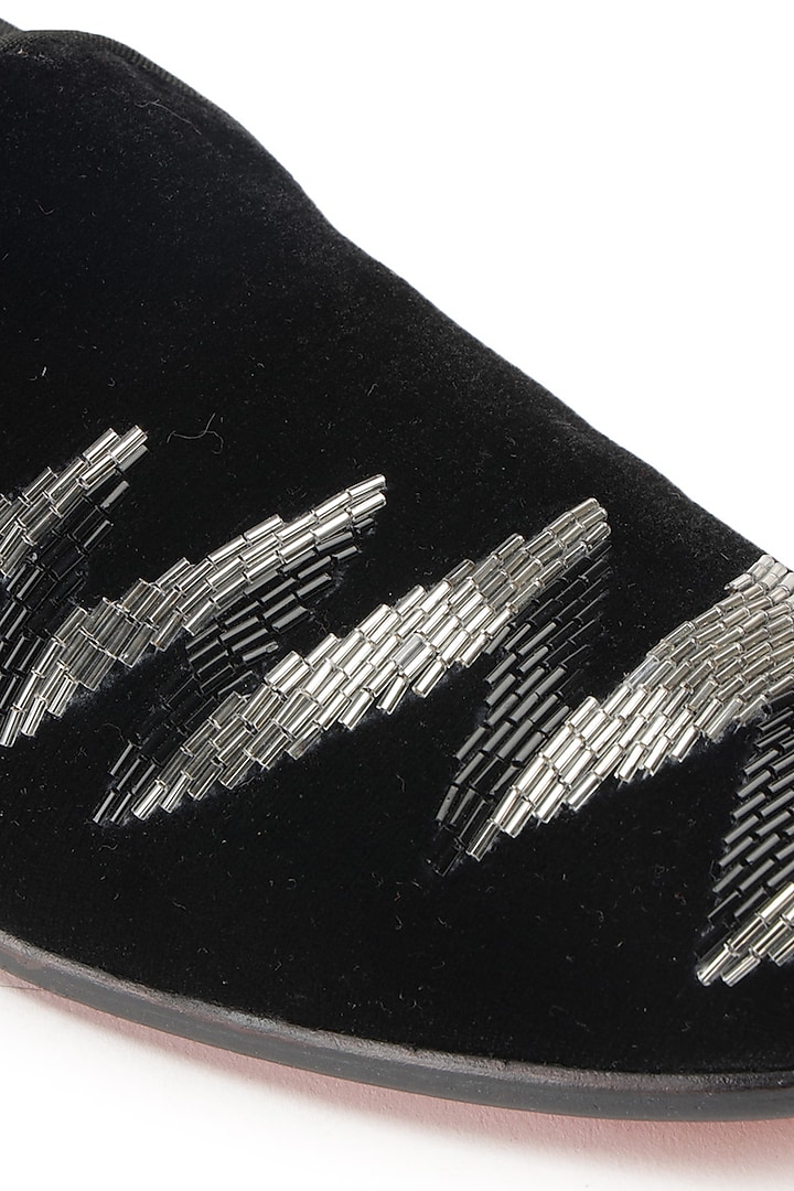 Black Velvet Embroidered Slip-On Shoes by SHUTIQ at Pernia's Pop Up Shop