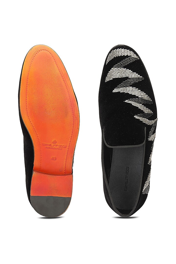 Black Velvet Embroidered Slip-On Shoes by SHUTIQ at Pernia's Pop Up Shop