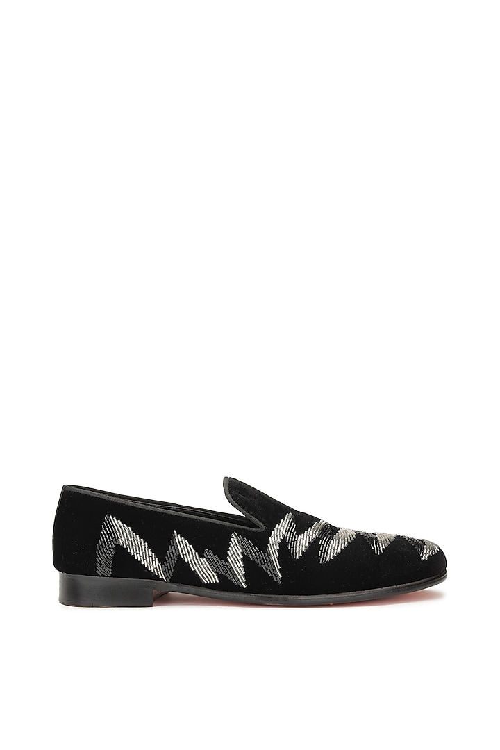 Black Velvet Embroidered Slip-On Shoes by SHUTIQ at Pernia's Pop Up Shop