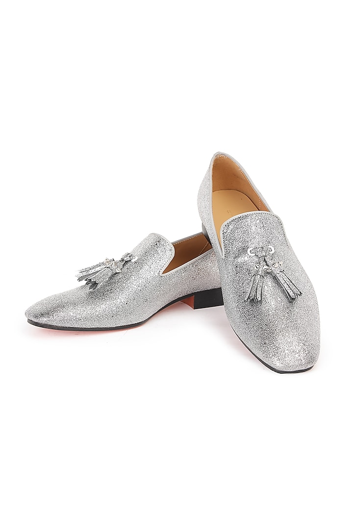 Silver Bovine Leather Slip-On Shoes by SHUTIQ
